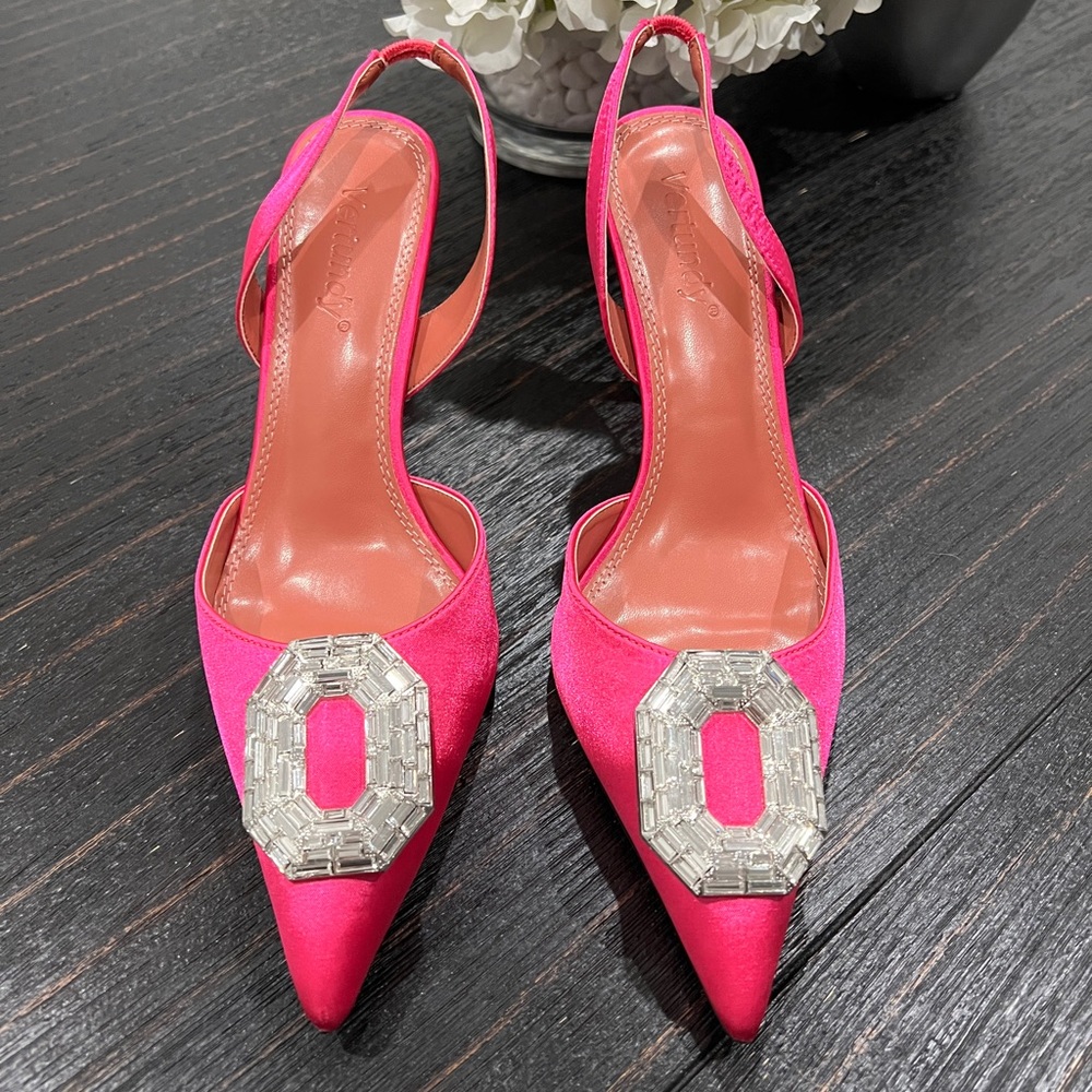 Vibrant Fuchsia Slingback Heels with Crystal Detail
